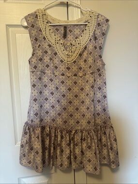 Free People Lavender Printed Sleeveless Tunic with Crochet Yoke